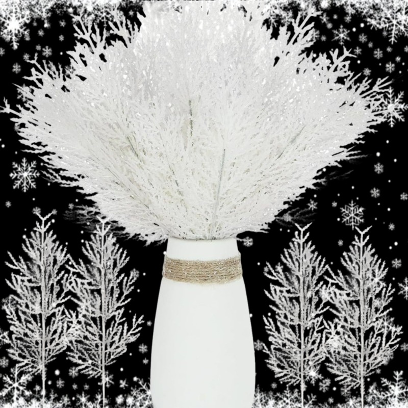 Christmas Wreath Fake - Christmas White Artificial Pine Needles Branches