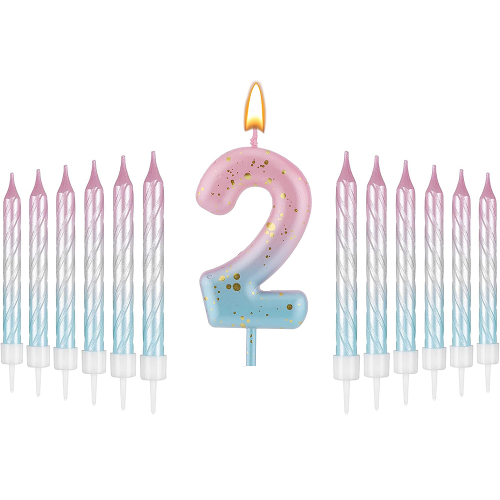 Holiday Candle Set - Digital Birthday Candles Pink Gradient Blue
