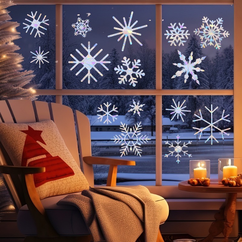 Snowflake Window Decal - Xmas Snowflake Pattern Rainbow Prism Sun
