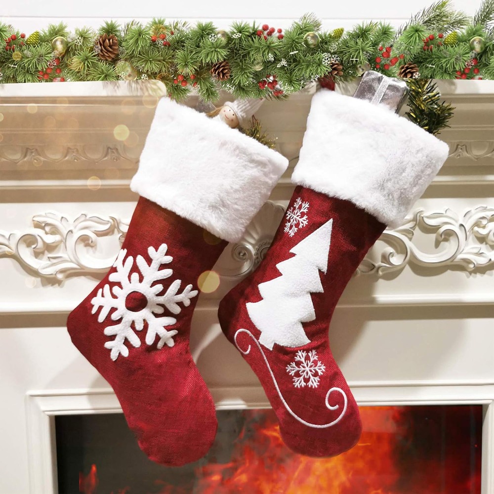 2-4 Pcs Large Burlap Christmas - Christmas Stocking Hanging recension och pris