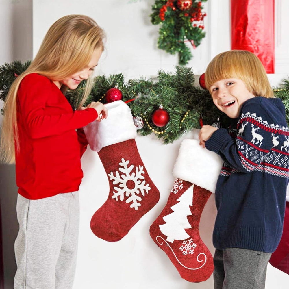 2-4 Pcs Large Burlap Christmas - Christmas Stocking Hanging recension och pris
