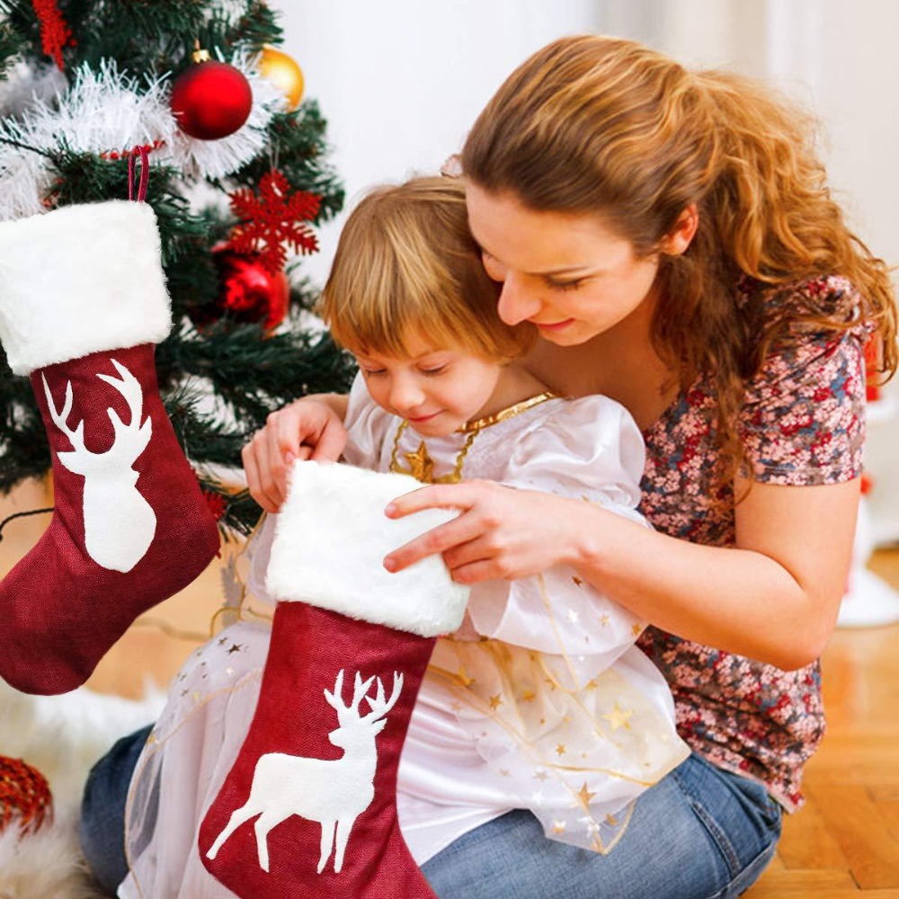 2-4 Pcs Large Burlap Christmas - Christmas Stocking Hanging recension och pris
