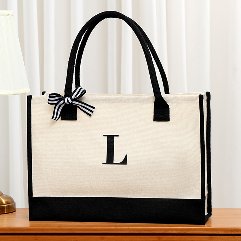 Simple canvas letter tote bag  - Ribbon Bow Gift recension och pris
