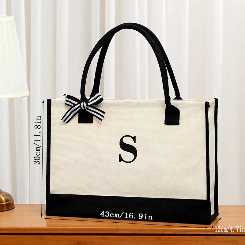 Simple canvas letter tote bag  - Ribbon Bow Gift recension och pris