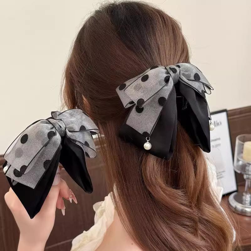 Elegant Gray Polka Dot Bow Hai - Ribbon Bow Gift recension och pris