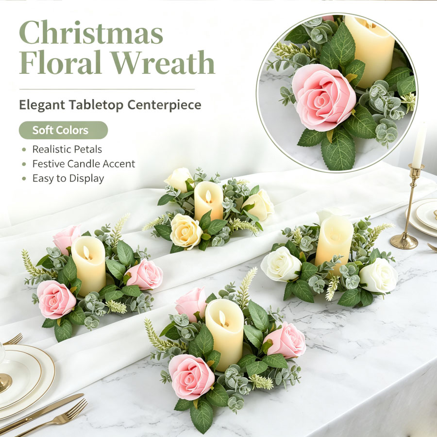 Artificial Rose Wreath Shaped  - Holiday Candle Set recension och pris
