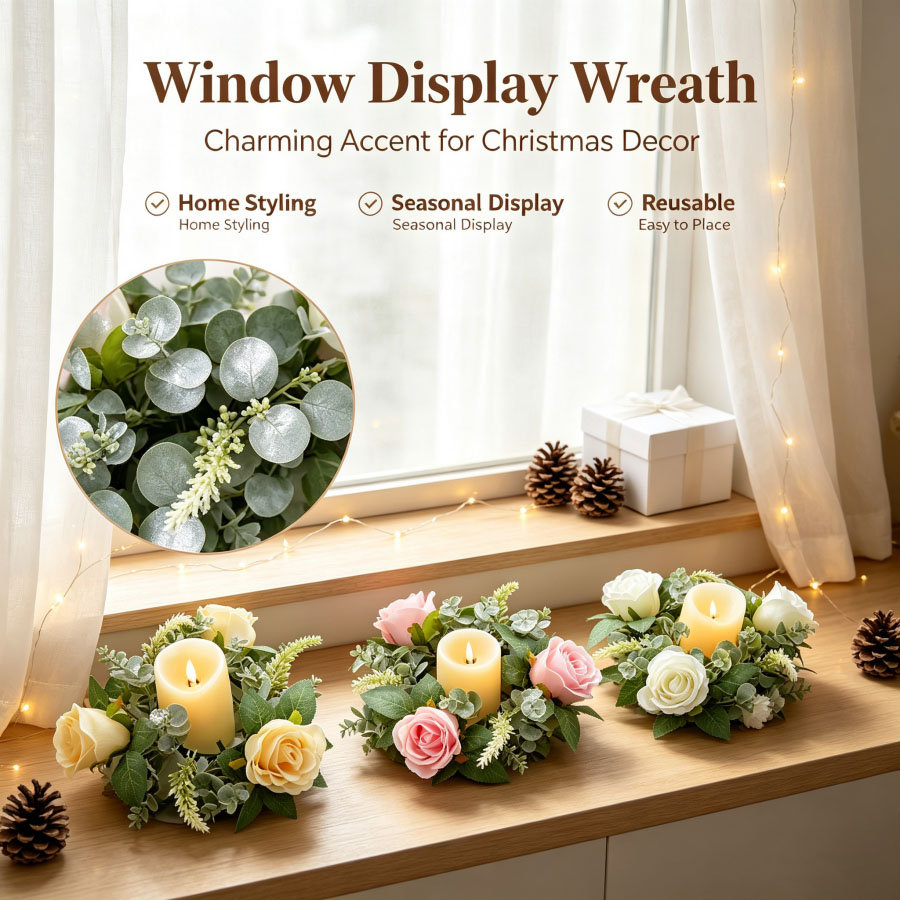 Artificial Rose Wreath Shaped  - Holiday Candle Set recension och pris
