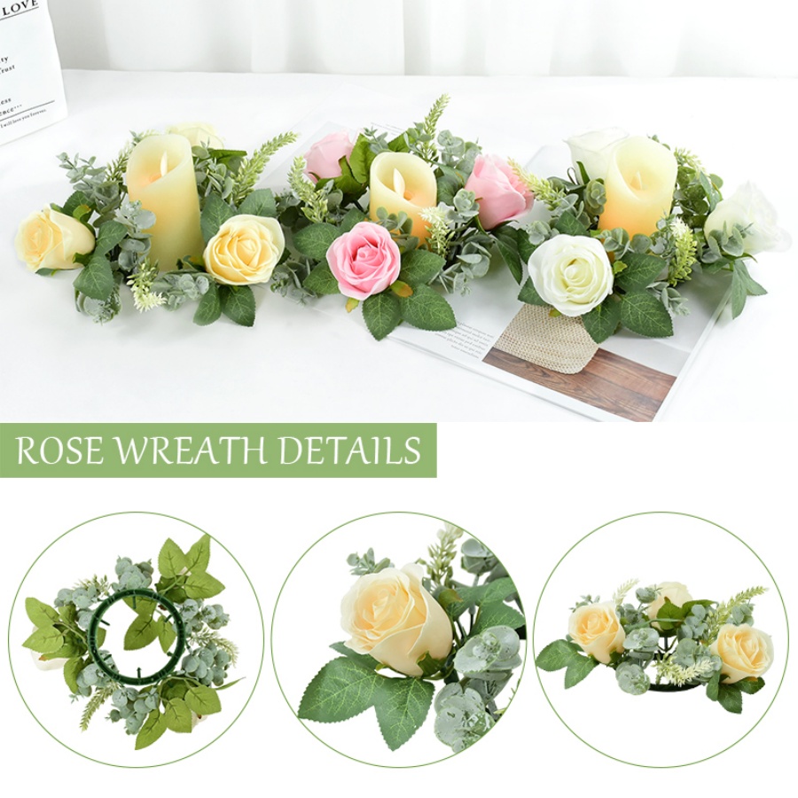 Artificial Rose Wreath Shaped  - Holiday Candle Set recension och pris
